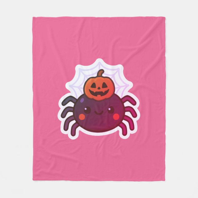Spooky Cute Kawaii Halloween Spider Fleece Blanket (Front)