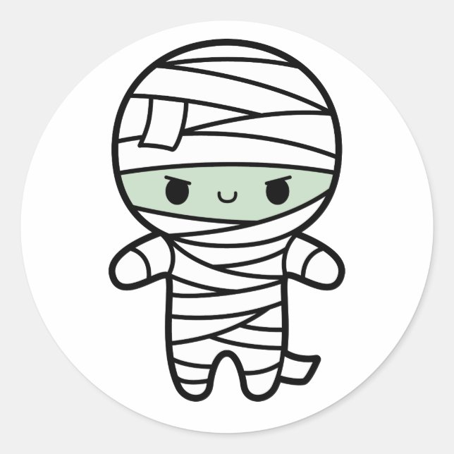 Spooky Cute Kawaii Zombie Mummy Halloween Classic Round Sticker (Front)