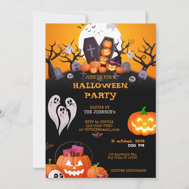 Spooky Cute Kids Halloween Party Invitation (Front)
