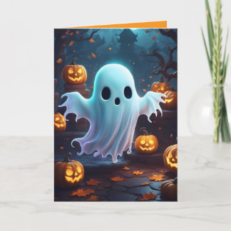 Spooky Cute Little Ghost and Pumpkins, custom Card