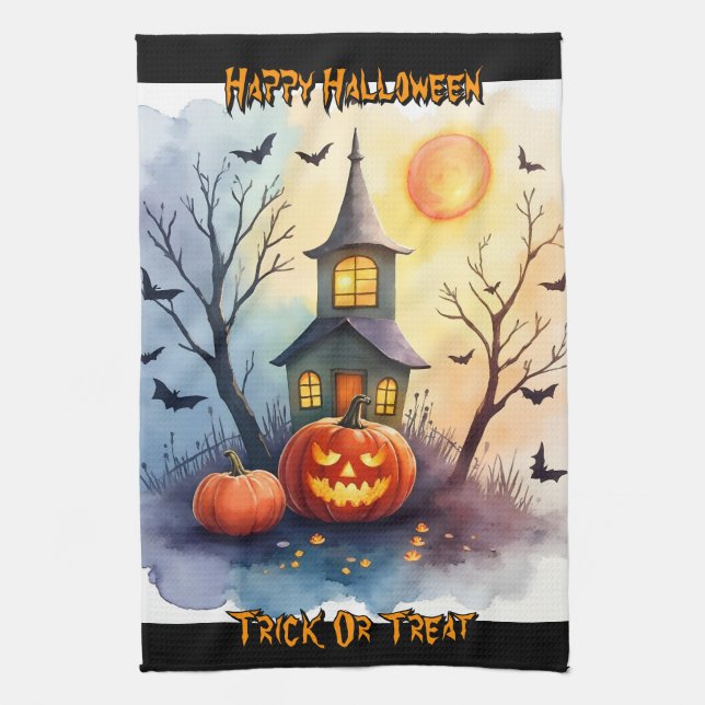 Spooky Cute Modern Halloween Collection Kitchen Towel (Vertical)