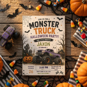 Spooky Cute Monster Truck Halloween Birthday Party Invitation