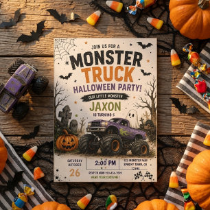 Spooky Cute Monster Truck Halloween Birthday Party Invitation