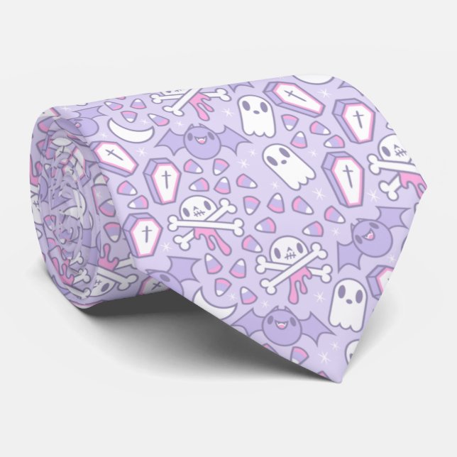 Spooky Cute - Pastel Halloween Pattern Neck Tie (Rolled)