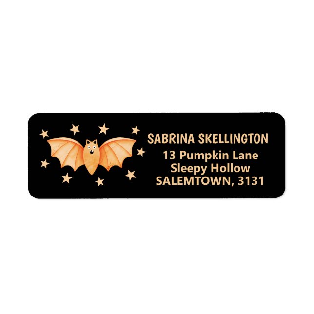 Spooky Cute Pastel Orange Bat with Stars Halloween Label (Front)