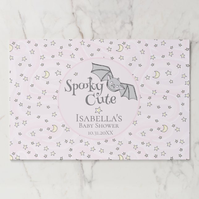 Spooky Cute Pastel Pink Baby Bat, Stars & Moons Paper Pad (Front)