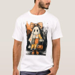 Spooky Cute Patchwork Pumpkin Flower Scary Ghost T-Shirt