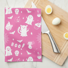 Spooky Cute Pink Halloween Kitchen Towel
