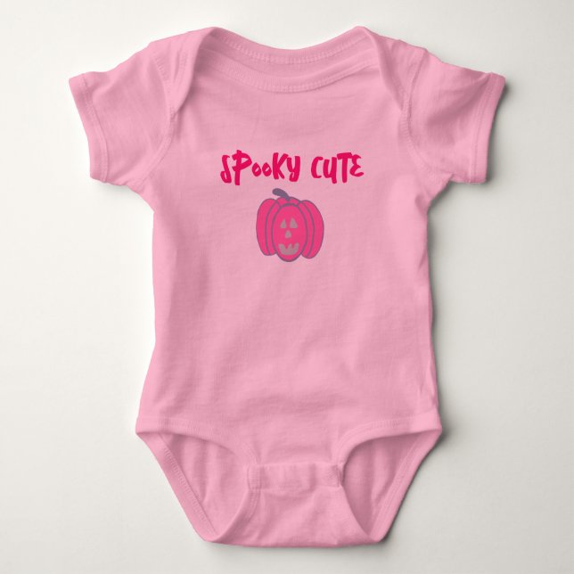 Spooky Cute Pink Halloween Pumpkin  Baby Bodysuit (Front)