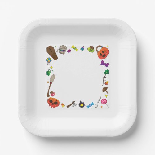 Spooky Cute Pumpkin and Cat Paper Plates