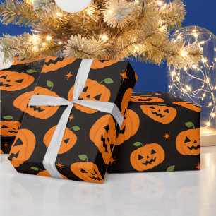 Spooky Cute Pumpkin Halloween Pattern Wrapping Paper