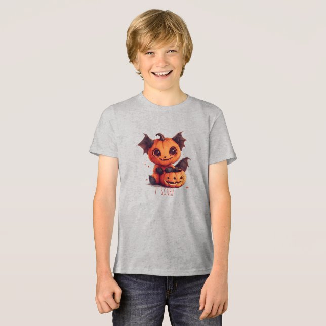 Spooky-Cute Pumpkin Monster Halloween Kids Tee (Front Full)