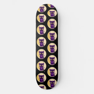Spooky Cute Purple Cartoon Cat Skateboard