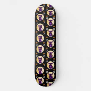 Spooky Cute Purple Cartoon Cat Skateboard