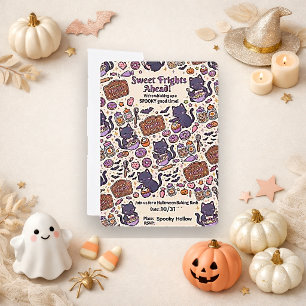 Spooky Cute Purple Cat Halloween Baking Invitation