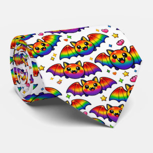 🦇🌈 Spooky Cute Rainbow Bats Neck Tie