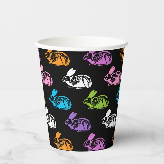 Spooky Cute Skeleton Easter Bunny Pattern Paper Cups (Front)