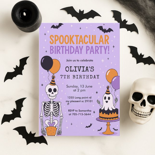 Spooky Cute Skeleton & Ghost Birthday Invitation (Creator Uploaded)