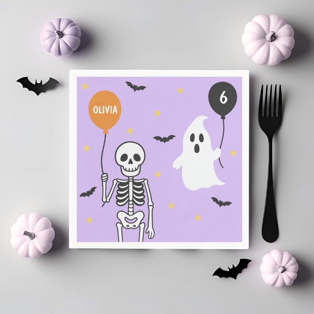 Spooky Cute Skeleton & Ghost Birthday Party Napkins (Creator Uploaded)