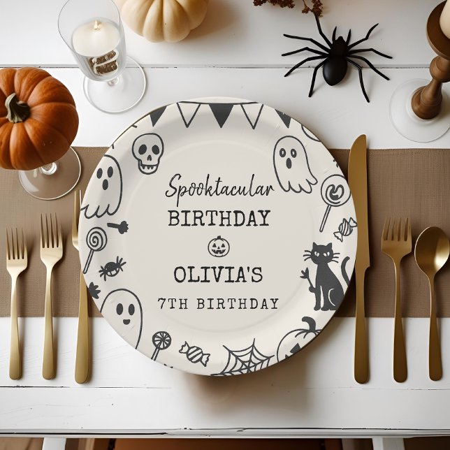 Spooky Cute Skeleton & Ghost Kids Birthday Paper Plates (Creator Uploaded)