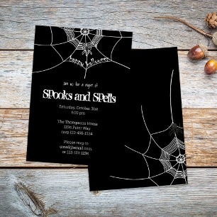 Spooky Cute Spider Web Halloween Party Custom Invitation