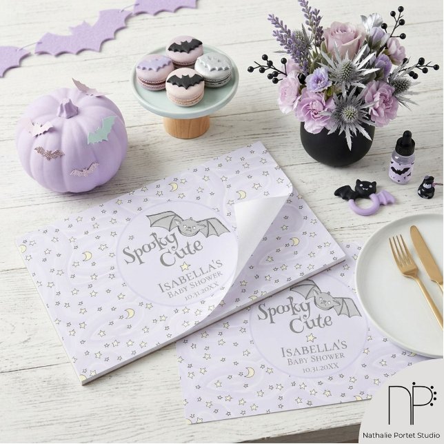 Spooky Cute Tear-Away Paper Placemats (This Spooky Cute Tear-Away Paper Placemats features hand-drawn night sky stars moons and baby bat ar)