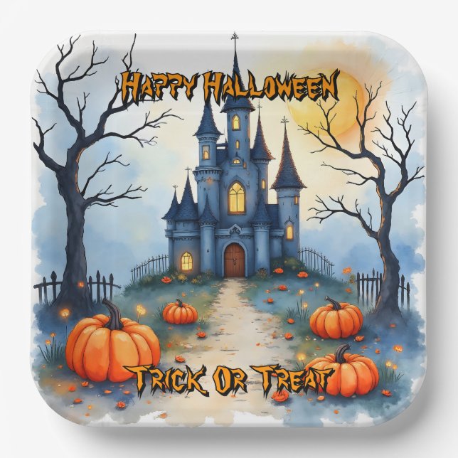 Spooky Cute Trendy Halloween Collection Paper Plates (Front)