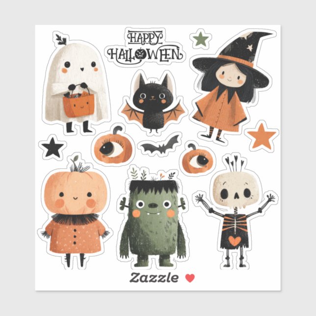 Spooky Cute Watercolor Halloween Monsters Set Sticker (Sheet)