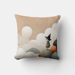 Spooky Cute Witch Art Halloween Nursery Throw Pillow
