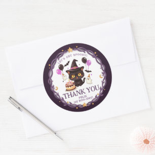 Spooky Cute Witch Black Cat Wizard 1st Birthday Classic Round Sticker