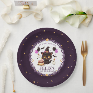 Spooky Cute Witch Black Cat Wizard 1st Birthday Paper Plates