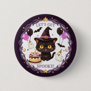 Spooky Cute Witch Black Cat Wizard Fantasy Party Button