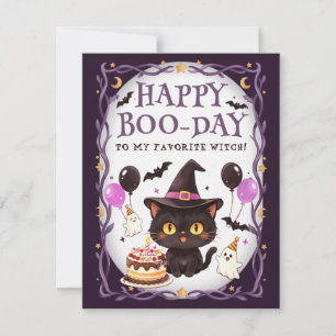 Spooky Cute Witch Black Cat Wizard Happy Birthday Note Card