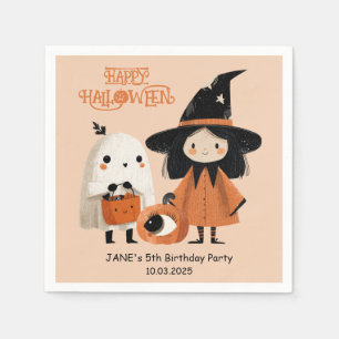 Spooky Cute Witch& Ghost Halloween Birthday Party Napkins