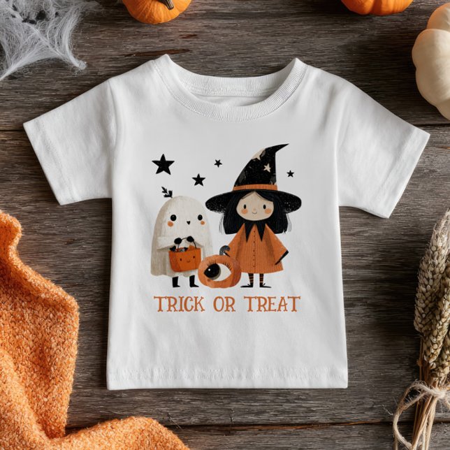 Spooky Cute Witch& Ghost Trick or Treat Halloween  Baby T-Shirt (Creator Uploaded)