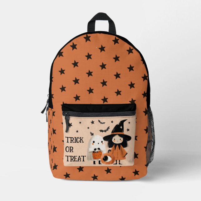 Spooky Cute Witch& Ghost Trick or Treat Halloween Printed Backpack (Front)