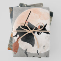 Spooky Cute Witches Watercolor Halloween Wrapping Paper Sheets