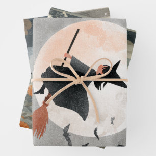 Spooky Cute Witches Watercolor Halloween Wrapping Paper Sheets