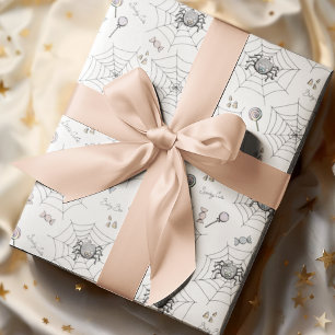 Spooky Cutie Baby Spider, Web & Halloween Candy Wrapping Paper