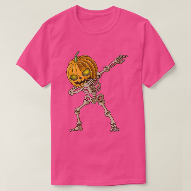 Spooky Dabbing Pumpkin Skeleton Halloween Party  T-Shirt (Design Front)