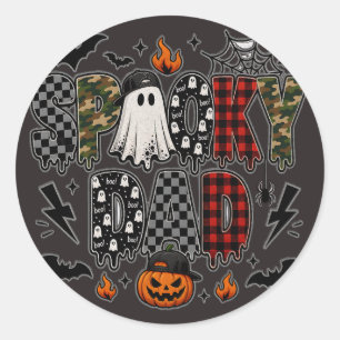 Spooky Dad Halloween   Camo Plaid Mixed Patt Classic Round Sticker