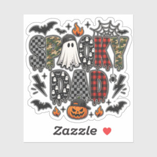 Spooky Dad Halloween   Camo Plaid Mixed Patt Sticker