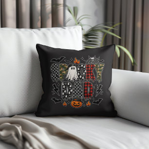 Spooky Dad Halloween Camo Plaid Mixed Patt Throw Pillow