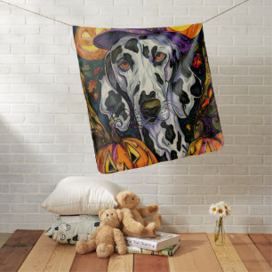 Spooky Dalmatian Dog Halloween Witch And Pumpkin Baby Blanket
