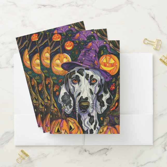 Spooky Dalmatian Dog Halloween Witch And Pumpkin Pocket Folder (In Situ)