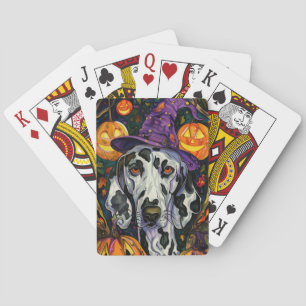 Spooky Dalmatian Dog Halloween Witch And Pumpkin Poker Cards