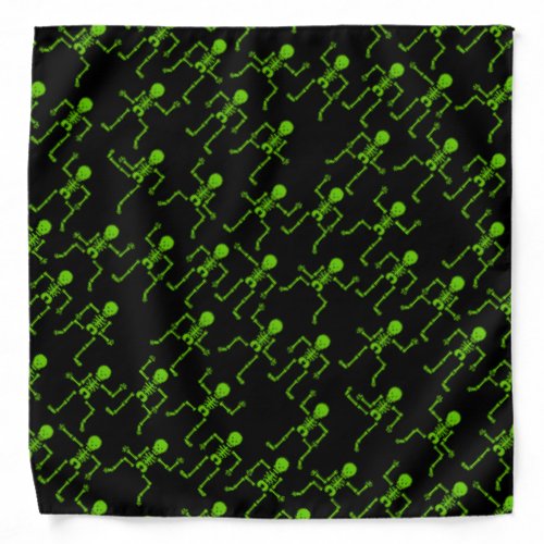 Spooky Dancing Bright Green Skeletons Pattern Bandana