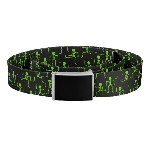 Spooky Dancing Bright Green Skeletons Pattern Belt