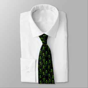 Spooky Dancing Bright Green Skeletons Pattern Neck Tie