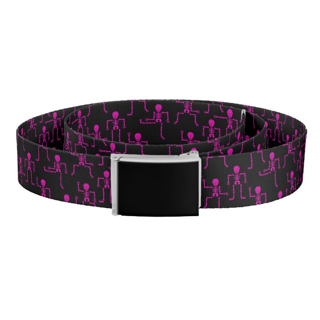 Spooky Dancing Bright Pink Skeletons Pattern Belt (Coil)